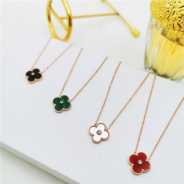 fashion chain 18k rose gold green clover pendant necklaces with cross chain choker stainless steel necklace designer jewelry for women, Silver